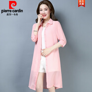 皮爾卡丹（pierre cardin）外搭女夏季薄款防曬衣2024新款披肩外套外搭外披中長(zhǎng)款雪紡衫襯衫 粉色 XL