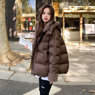 樂(lè )芬蘭（LeFenLan）羽絨棉服女2024冬季新款羊羔毛領(lǐng)超好看棉衣加厚學(xué)生外套潮 咖啡色 M