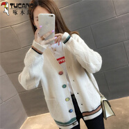 啄木鳥早春秋季2025年女裝外套上衣歐貨慵懶風(fēng)毛衣女針織開衫春天毛衫 103米白2025 M 【建議96斤-110斤】