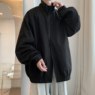 主意范（ZHUYIFAN）胖子大碼立領(lǐng)外套男春秋飛行員夾克沖鋒衣少年感潮牌休閑工裝夾克 黑色 5XL 210-240斤