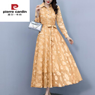 皮爾卡丹（pierre cardin）雪紡連衣裙2025年新款春秋女裝長袖夏天顯瘦氣質(zhì)長款媽媽中長裙子 香檳色 今年流行的輕奢品牌 L