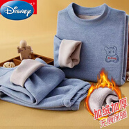 迪士尼加絨加厚兒童中高領(lǐng)保暖內衣套裝秋冬款男女童無(wú)痕加厚抗寒棉毛衫 藍色(加絨加厚款) 110碼建議身高95-105cm