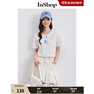 InShop【商場同款】新款寬松短袖t恤女個性漸變藍字母刺繡上衣 白色 M