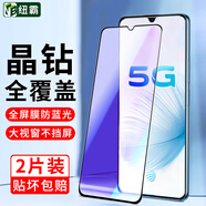 紐霸 適用vivo S7鋼化膜vivo S7e/S7t防窺全玻璃手機膜抗藍光保護膜磨砂防指紋貼膜 全屏黑鉆藍光款2片裝 vivo S7e