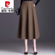 皮爾卡丹（pierre cardin）a字裙半身裙女秋冬2024新款高腰顯瘦遮胯中長款大擺百褶長裙垂感 咖啡色 春秋款80cm M 腰圍2尺/適合90-100斤