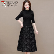 啄木鳥(niǎo)高端氣質(zhì)內搭配大衣打底連衣裙女冬2025新款時(shí)尚針織毛衣裙子 5366黑色連衣裙 XL 建議【115-125】