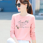 真維斯（JEANSWEST）t恤女長袖2025春夏正肩純棉寬松上衣女小清新印花體恤時尚橘粉M