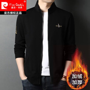 皮爾卡丹（pierre cardin）100%純棉夾克外套男立領(lǐng)春秋保暖男裝韓版休閑拉鏈茄克衫外穿衣服 加絨加厚黑色 175/XL