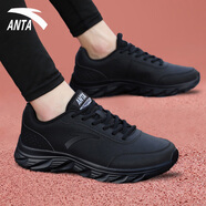 安踏（ANTA）男鞋秋季休閑運動(dòng)鞋2025新款夏皮面防水跑步鞋軟底旅游板鞋子男士 黑色/5533-6 42.5