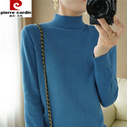 皮爾卡丹（pierre cardin）棉線衣女半高領針織衫秋冬加厚韓版寬松長袖打底衫毛衣洋氣 純棉【半高領】霧霾藍 S 不起球