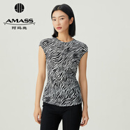 阿瑪施（AMASS）女裝薄款修身百搭斑馬紋落肩袖T恤上衣女5300615 斑馬紋 L (4碼)