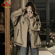 DXOT美式復(fù)古棒球服外套女2025秋冬新款歐美街頭oversize寬松夾克潮牌 燕麥色【優(yōu)質(zhì)款】 M