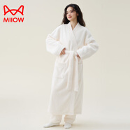 貓人（MiiOW）新款睡袍女秋冬季珊瑚絨男士浴袍情侶睡衣套裝加長(cháng)款浴衣加厚冬天 女-白色美麗絨浴袍-單袍 M (適合100斤左右，衣長(cháng)125CM)