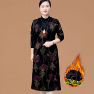 MALADOY肥婆衣服女裝遮肚裝中年秋冬加絨連衣裙2024新款洋氣顯瘦媽媽冬季 紅色玫瑰花 5XL (建議145-165斤)
