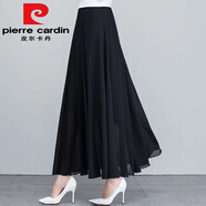皮爾卡丹（pierre cardin）2025新款雪紡半身長(zhǎng)裙女夏季高腰沙灘裙子跳舞半截大擺裙子a字 黑色雪紡【腰圍1尺8到3尺】 360度裙長(zhǎng)90厘米適合高166-175【