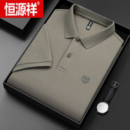 恒源祥（HYX）2024夏季純棉半袖POLO 衫絲光棉短袖t恤男翻領(lǐng)本命年老虎頭體恤潮 卡其灰 6808胸口標志 L/50【建議125-145斤】
