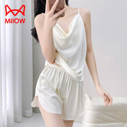 貓人（MiiOW）睡衣女款2025新款春款冰感套頭吊帶短褲套裝性感夏天絲綢薄背心 白色(吊+短) L (斤 120斤)