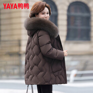 鴨鴨（YAYA）媽媽裝羽絨服女中長款冬季新款中老年加厚保暖狐貍毛領(lǐng)羽絨外套CF 咖色YE4B608705U 2XL