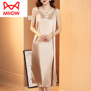 貓人冰絲睡裙女夏季可外穿薄款睡衣女裙子家居服吊帶純欲仿真絲背心裙 香檳色 2XL