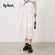 普普風(fēng)2024年夏季女裝新品清新甜美刺繡鏤空花朵蕾絲半身裙PB2Q9151L 白色 均碼