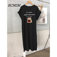 BCMDM香港潮牌度假背心連衣裙女 2025夏季新款寬松直筒沙灘休閑T恤裙子 黑色（字母番茄款） 2XL （140-160斤）