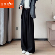 紅蜻蜓休閑褲女2025年春季新款女裝加絨毛呢闊腿直筒西裝女士長褲子女 黑色長褲款-常規(guī) M