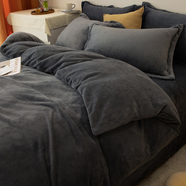 南極人（Nanjiren）冬季牛奶絨床上四件套床上用品雙面珊瑚絨加絨床笠罩可定訂制加厚 深灰【加厚牛奶絨】 床單款 1.8米四件套(被套200*230)
