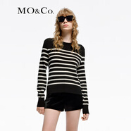 MO&Co.【新中式】針織衫綿羊毛斜襟金扣短款條紋中國(guó)風(fēng)摩安珂 黑白條色 S 160
