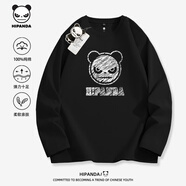 HI PANDA你好熊貓長袖t恤男純棉設(shè)計感鉛筆畫印花美式休閑潮牌ins打底體恤 【純棉】-黑#JDP熊貓粉筆 XL