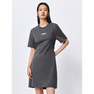 太平鳥(niǎo)女裝圓領(lǐng)連衣裙夏季后背鏤空短裙撞色潮流 深灰 M