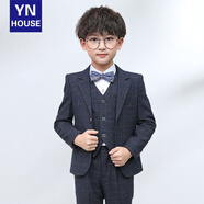 衣諾坊兒童西服套裝花童男童演出服西服休閑主持人禮服 秘黑6:西服 西褲 馬甲 襯衫 配飾 140 （建議體重：54-67斤）