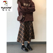 啄木鳥2025年秋冬季新款毛呢半身裙女復(fù)古格紋半裙大m碼呢子顯瘦裙 格子 5XL碼【175-200斤】