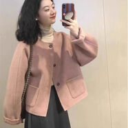 權凡毛呢外套女洋氣短款新款秋冬裝法式小香風(fēng)短款毛呢外套2023秋冬新 粉紅色 M