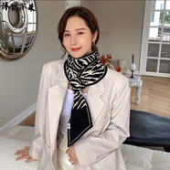 沐銘爾萊絲巾女年輕韓版針織毛線2021春秋交叉短款小圍巾禮品女冬季脖套護(hù)頸圍脖百搭 長條--斑馬紋-黑