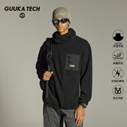 GUUKA TECH古由卡長(cháng)袖T恤男士潮牌寬松大碼休閑內搭打底衫秋季男裝保暖上衣 黑色 T60807 S