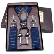 男女鉤扣背帶夾子老人胖人加長(cháng)背帶成人掛鉤鉤扣男士西褲吊褲帶夾 藍+白點(diǎn) MBD8501LB