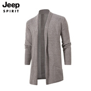 JEEP SPIRIT漫威毒液2025秋冬季新款男中長(cháng)款開(kāi)衫毛衣外套針織衫歐美風(fēng)毛線(xiàn)衣 卡其色 M