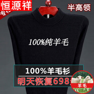 恒源祥純羊毛絨衫冬季市男100純羊 毛毛衣加 厚大碼中老年人保暖上衣 8800半高 領(lǐng)黑色 180/2XL(建議155-170斤)