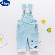 迪士尼（Disney）寶寶春秋背帶褲 雙層含棉開(kāi)檔嬰幼兒連體褲子單件長(cháng)褲01-2歲6個(gè)月 雙層小腳印天藍 90 cm