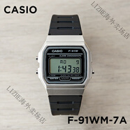 卡西歐（CASIO）手表 F-91WM-3A 綠框日歷鬧鐘秒表復(fù)古電子小方表 f-91wm-7a 黑色銀框 表盤外徑35.2MM