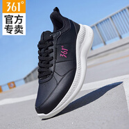 361°女鞋運(yùn)動(dòng)鞋2025秋冬新款皮面耐磨減震跑步鞋女款超輕軟底休閑跑鞋 曜石黑/羽毛白 35