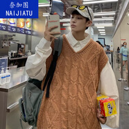 奈加圖（NAIJIATU）兩件套裝毛衣背心男秋季韓版潮流v領(lǐng)針織衫秋季ins學(xué)院風(fēng)寬松馬甲 Y08棕色馬甲 M