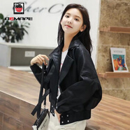 AEMAPE外套女2025春秋冬季新款時(shí)尚減齡皮衣短外套女韓版寬松顯瘦上衣 黑色 L _120-140斤可穿