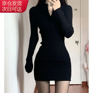 宙馨2025黑色辣妹女新款針織短裙修身包臀春季裙子緊身后媽打底連衣裙 拉鏈款 XL建議120斤至130斤