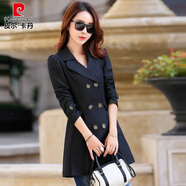 皮爾卡丹（pierre cardin）小矮個(gè)子風(fēng)衣女中長(zhǎng)款韓版春秋2025新款短款秋冬季端莊大氣薄外套 黑色 XL