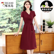啄木鳥(niǎo)（TUCANO）品牌真絲連衣裙女夏季2025新款高端純色中年氣質(zhì)桑蠶絲薄裙子 酒紅色真絲面料 XL適合110-119斤