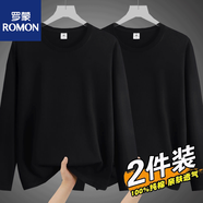 羅蒙長(zhǎng)袖T恤男秋季款圓領(lǐng)寬松純棉體恤衛(wèi)衣男士打底衫上衣服男裝 黑色+黑色 XL