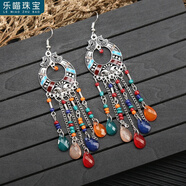 樂(lè )喵（LEMIAO）民族風(fēng)耳環(huán)耳飾女名族風(fēng)復古藏族配飾古裝苗族飾品歐美風(fēng)宮廷耳飾 彩色-銀鉤款  A25-310