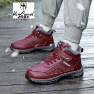 西域駱駝（VANCAMEL）老人鞋子冬季高幫大棉鞋男士中老年男鞋雪地靴加絨加厚保暖爸爸鞋 女款棗紅【防水保暖減震】 36 寬胖腳舒適