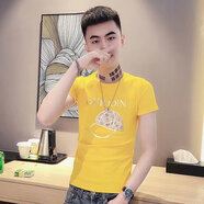 美羅邦（Meloban）短袖男士潮牌ins超火純棉t恤衫夏季男裝2025新款爆款半袖體恤上衣 黃色 2XL